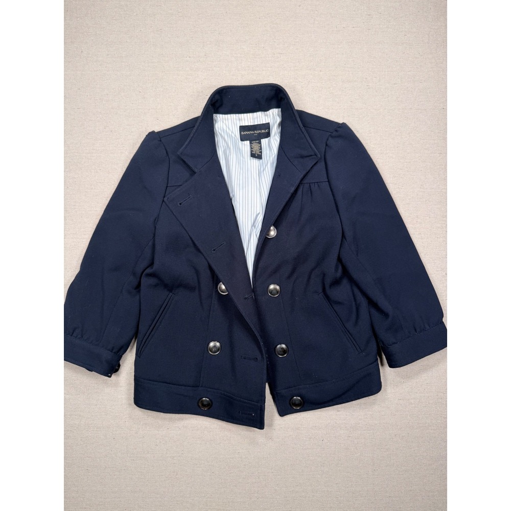 Banana Republic Womens Navy Blue Double Breasted Pea Coat Stretch Jacket Size S
